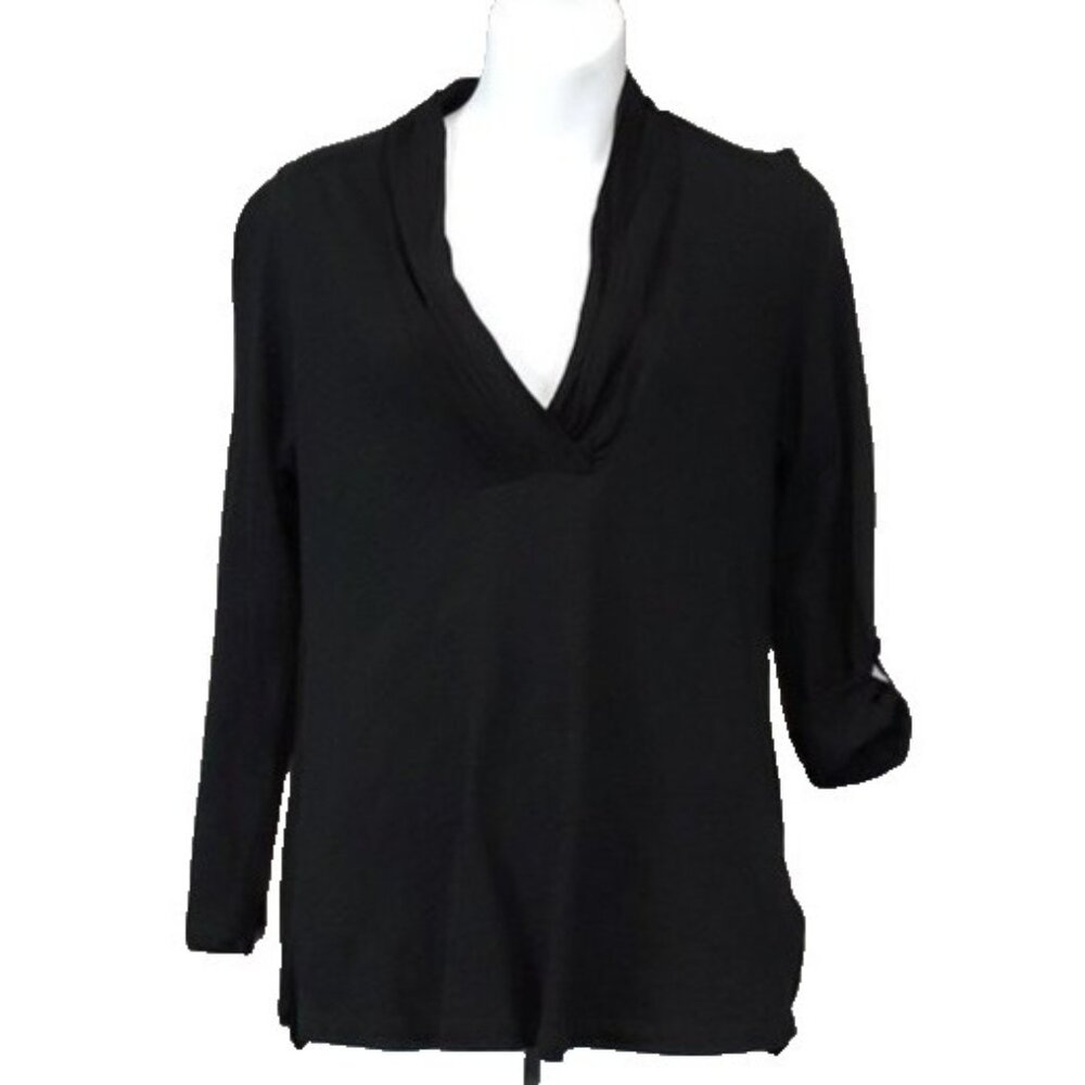 Anthropologie Deletta Womens BOHO Blouse Top Medium Black Long Sleeve Minimalist